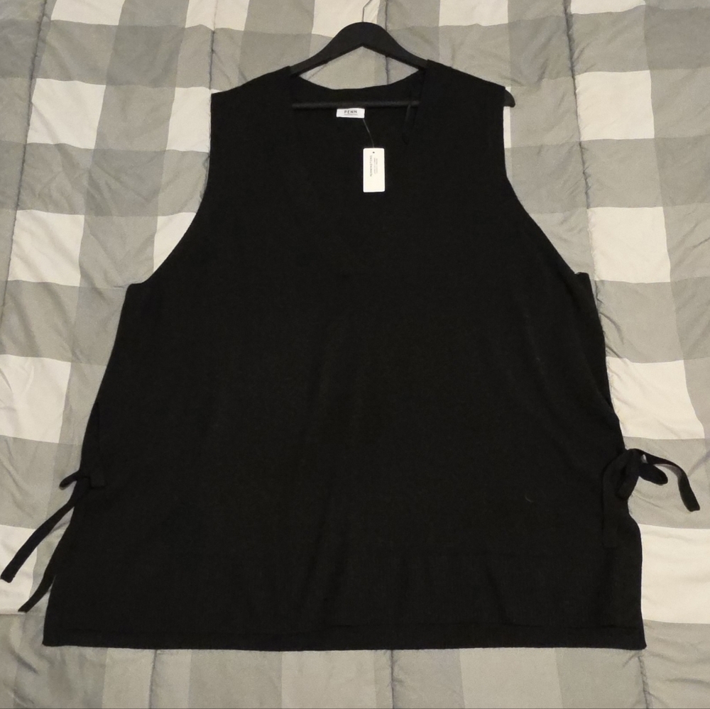 2X Black Sleeveless Sweater Vest With Side Ties